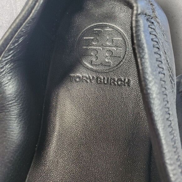 Tory Burch Womens Black Leather Shoes Size 5 Logo Minnie Travel Ballet Flats - Picture 9 of 15